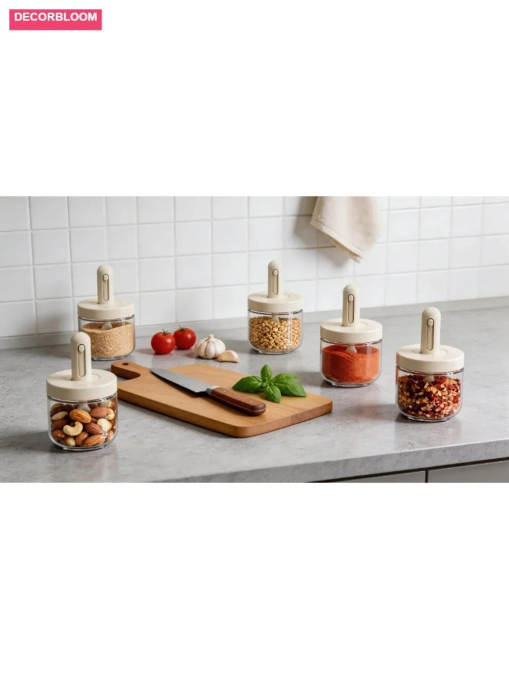 6-Piece Glass Spice Jars with Adjustable Spoon, Airtight Lids, 300ml